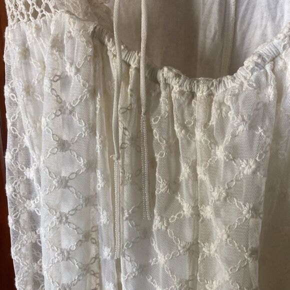 Free People Cleo Maxi Jumpsuit Lace Ruffle Cap Sleeve V-neck Wide Leg Cream S? - Picture 7 of 12